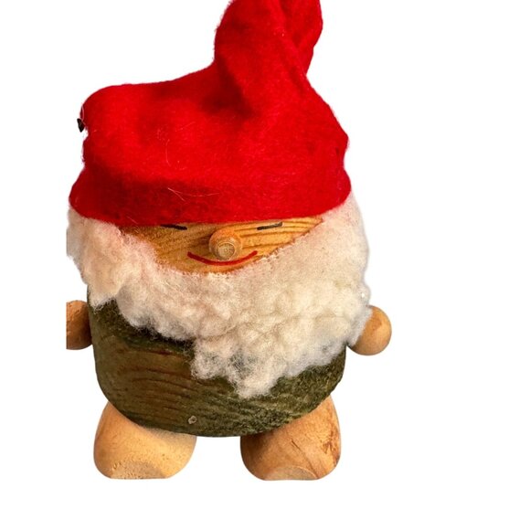 Vintage Handmade Wooden Christmas Gnome Figurine Red White Wool Nordic Sweden - Picture 2 of 6